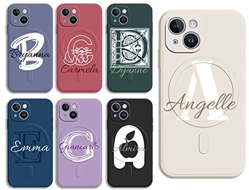 Sunrive Personalisierte Hülle kompatibel mit iPhone 14 15 13 12 Pro Max 11 Mini Xr Xs X 8 7 Plus SE 2020 2022 mit MagSafe,individuelle Etui eigener Text, Benutzerdef inierte Farbe Initialen Name Case