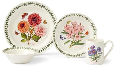 Portmeirion x Botanic Garden 4 Piece Dining Set - Includes Dinner Plate, Side Plate, Bowl & Mug, Stylish and Durable for Everyday Meals or Gifting, Made in England