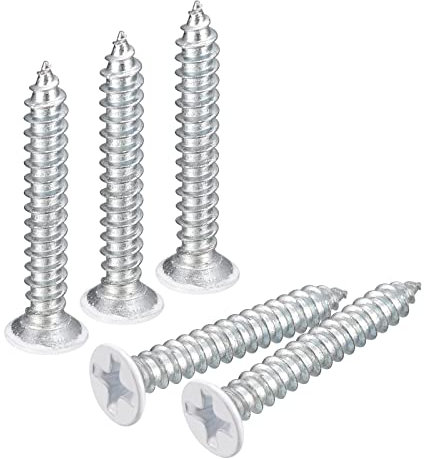 QUARKZMAN ST3.5x25mm Tornillos Autorroscantes, 25uds Tornillos Autoperforantes de Plana Cabeza Phillips, Madera Tornillos Blanco para Carpintería
