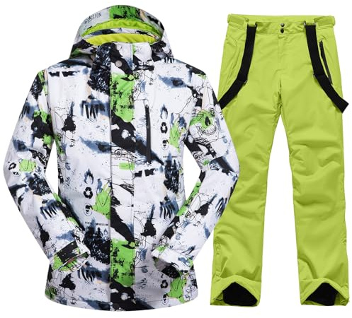 HOTIAN Ensemble de veste et pantalon de ski pour hommes, combinaison de neige hivernale, ensembles de neige chauds pour hommes, vestes de ski imperméables et coupe-vent, ensemble de snowboard, S