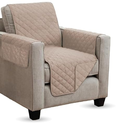 Arsvita gesteppter Sesselschoner - 190x165cm - mit Armlehnen und Taschen (Beige) Sesselauflage Sessel - ÖKO-Tex - Sesselüberwurf Schoner Überwurf