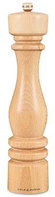Cole & Mason H233013 London Pepparkvarn i naturbok Precision+ kolmekanism pepparkvarn med justerbar slipning av bokträ 300 mm