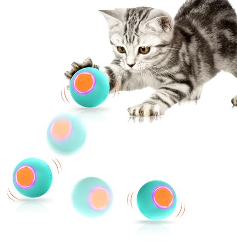 ROJECO Katzenspielzeug Elektrisch Katzenball mit LED Licht, 360° Intelligentes Rollen Rotieren Prellen 3 Modi Selbst Aktivierend Interaktives Katzenspielzeug USB Wiederaufladbarer Ball