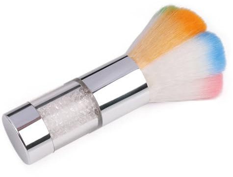 minkissy Nail Art Dust Brush 7-color Powder Cleaner with Silver Metal Handle Petal Shape for Gel Nails and Rhinestone Makeup Dust Removal
