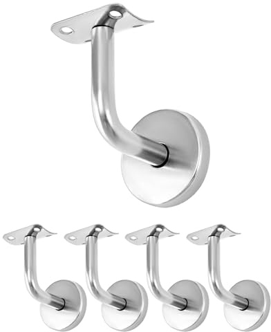 QWORK® 5 Stück Edelstahl Handlaufhalterung, Wandhalterung Handlaufhalter mit Abdeckrosette - 60x60 mm