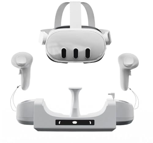 DollaTek Cargador VR 3 en 1 Base de contacto Base de carga para montaje en pared con luz indicadora LED para gafas/asas Quest 3 Accesorios de base de carga Antideslizante