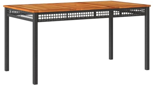 vidaXL Gartentisch Schwarz 140x80x75 cm Poly Rattan Akazienholz