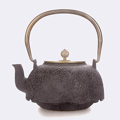 OQHAIR Services à thé Simples et créatifs Bouilloire en Fonte 1200 ML Pot en Fonte Ese Pot en Fonte sans Phase Double poignée en cuivre Couvercle en cuivre 1 2L Oxydation intérieure Non r