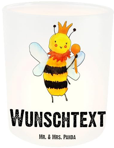 Mr. & Mrs. Panda Windlicht Glas personalisiert Biene König - Personalisierte Geschenke, Laterne, mit Namen, Teelichthalter, Personalisiertes, Hummel