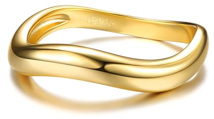 Adramata Ring Silber 925 Damen 14K Vergoldet Verlobungsring Eheringe Engagement Ringe Frauen Gewellter Stapeln Daumenring Einfache Band Ring, Gold/Silber Versprechen Ringe Schmuckgeschenke,G6