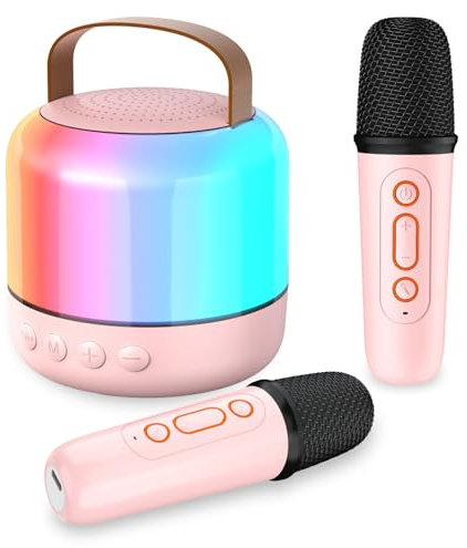 Karaoke Machine for Kids with 2 Microphones, Girls Toys Portable Kids Karaoke Machines for Girls with LED Party Lights,Bluetooth Speaker Birthday Christmas Gifts for Kid,14-18 Years Old(Pink 2 Mic)