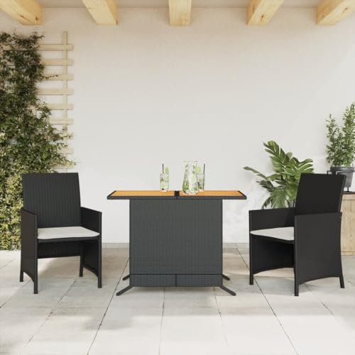 Homgoday 3-tlg. Bistro-Set mit Kissen Schwarz Poly Rattan Gartenmöbel Model365124