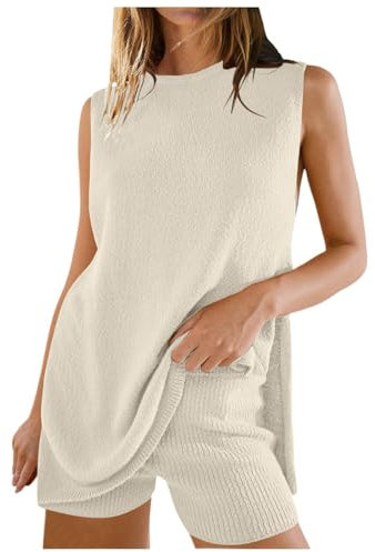 2024 Sommer Grenze Frauen Kleidung Temu Beliebte Lose Beiläufige Rundhals Weste Shorts Strick Für Frauen Schlafanzug Damen Stillen Pyjama Damen Kariert
