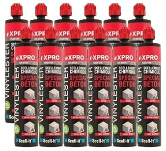 12x cartouches scellement chimique spécial béton X-PRO 300ml - ton béton - SCELL-IT