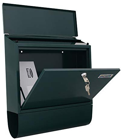 Rottner Briefkasten Villa Spezial Set grün pulverbeschichtetes Stahlblech Postkasten HxBxT 415x365x115 mm Zeitungsrolle Namenschildhalter Tropfnase inklusive Befestigungsmaterial