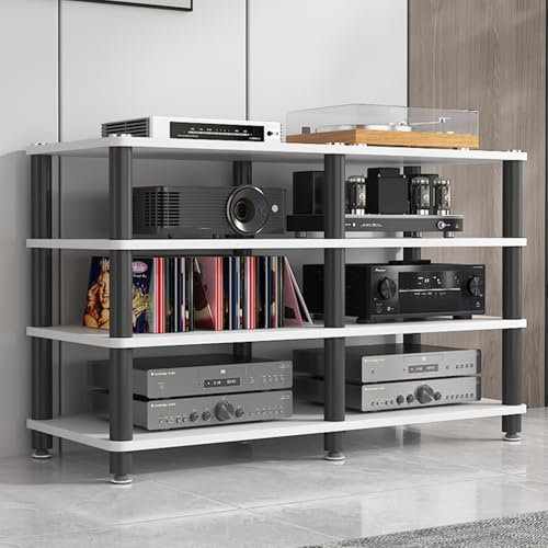 YHWKGZ Hi Fi Rack, AV-Medien Phonoschrank, Offener Speicher Audio Rack Hi Fi Regal, Hi Fi Regal mit Zwei Positionen, for DVD-Player(Wit)