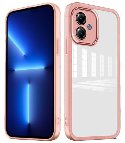 YUXING Funda para Motorola Moto G14 Carcasa Transparente con Película Protectora de Lente Ultra Delgado Antichoque Bumper Slim Case - Rosa