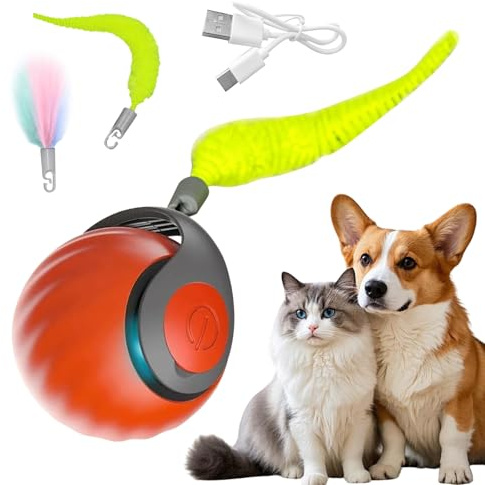 LETTERASHQP Hundespielzeug Ball Interaktives Hundespielzeug Katzenball Elektrisch Interaktiver Ball für Hunde Smart Automatisch Rollender Balls mit Schwanz für Katzen Hunde (02)