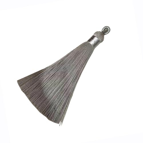 20 Stück Quasten Anhänger, 8 cm Handgemachte Troddel Seidenquasten, Lesezeichen Fransen mit Silky Kordel Schlaufen für Schmuckherstellung Lesezeichen Kleidung DIY Handwerk Wohnkultur,Silbergrau