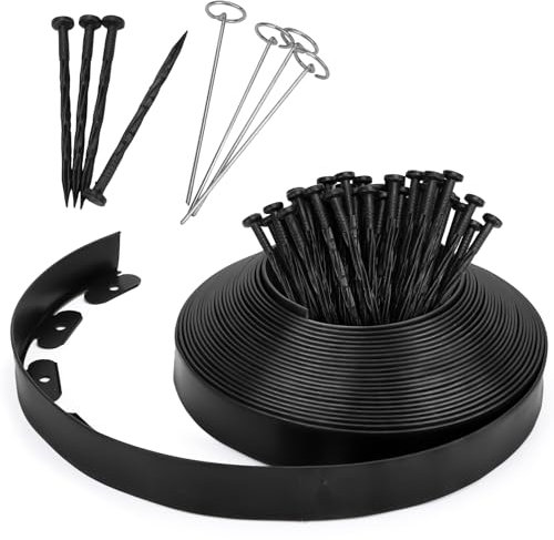 Greaner Edging for Landscaping 2 Inch Tall, 66FT Garden Edger Border, Landscaping Edging Border with 60 Plastic Spikes and 70 Solid Iron Spikes, Flexible Garden Border Edging for Garden Flower Beds