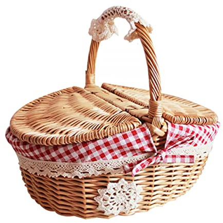 Ciieeo Cesta De Picnic Pequeña Tejida para Almacenaje De Comida Y Verduras Organizador Decorativo De Hogar 10.62X9.84X7.08In
