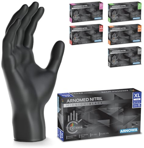 500x ARNOMED® Einweghandschuhe Schwarz, Nitril Handschuhe XL | Einmalhandschuhe, Nitrilhandschuhe puderfrei, Gummihandschuhe, Schutzhandschuhe, Handschuhe Nitril in XS, S, M, L, XL, XXL