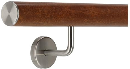 TIBU Handlauf Aluminium Mahagoni Holz Dekor 30-600cm Wandhandlauf Treppe gewinkelte Edelstahlhalter, Länge 260 cm mit 3 Halter und gerade Kappe