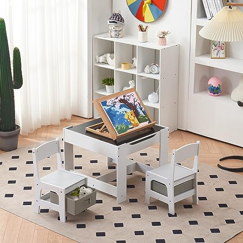 LALAHO Table Enfant avec Chaise de Rangement, Bureau Enfant Amovible
