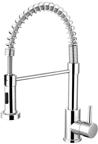 Sistaby Rubinetti da cucina con doccetta estraibile cromata a molla Rubinetto miscelatore per lavello da cucina 1 foro monocomando in acciaio inox Pull Down Bar Rubinetti con doppia funzione
