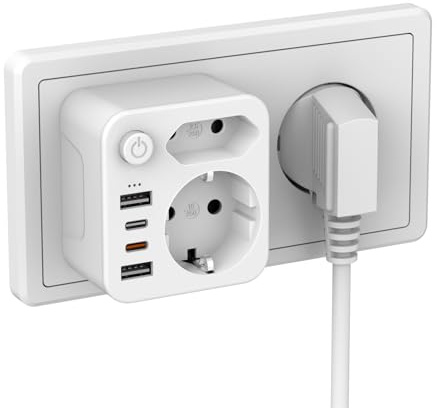 Mehrfachstecker für Steckdose Mehrfachsteckdose mit usb, Doppelstecker für Steckdose,Steckdosenadapter mit 2 USB A und 2 USB C(5V/PD20W), Energiesparschalter zum Stromsparen,