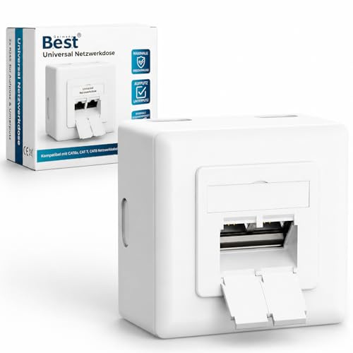 RJ45 Netzwerkdose Universal Datendose LAN Anschlussdose Auf / Unterputz | 2 Port RJ45 Netzwerkdose, 10 Gbit Ethernet, CAT6A/CAT7/CAT8 kompatibel, geschirmt, LSA, für Netzwerkkabel & Verlegekabel