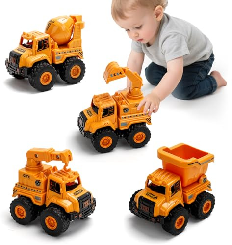YGNNXRN Camions de Chantier pour Enfants dès 2 Ans – Set Véhicules Push and Go avec Grue, Pelleteuse, Camion Benne et Bétonnière – Jouets de Construction pour Garçons et Filles 2 3 4 5 Ans