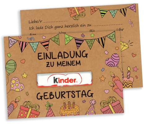 Giftota 15 Einladungskarten Kindergeburtstag Mädchen Junge, DIN A6 Kraftpapier Einladung Party, Witzige Geburtstagseinladungen Kinder, Ohne Kinderschokolade, Duplo-Schokoladenkarte