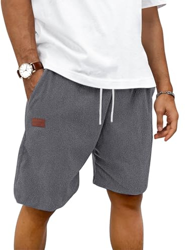 HMIYA Kurze Hosen Herren Baumwolle Waffelpiqué Shorts Sommer mit Taschen | Freizeitshorts,Elastischer Bund,Sommerhose für Freizeit,Strand und Stadt