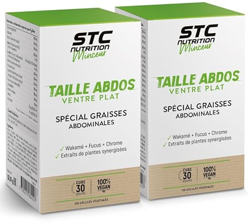 STC NUTRITION - Taille Abdos Ventre Plat - Complément Alimentaire Spécial Graisses Abdominales - Bien-être digestif - 100% Vegan - 120 Gélules Végétales - Lot de 2