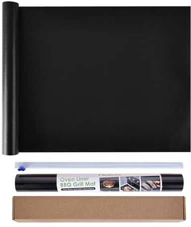 KitchenRaku BBQ Grill Mat, 40x180cm Non Stick Oven Liners for Bottom of Fan Assisted Ovens, Heat Resistant, Reusable, Cut-to-Size and Washable Barbecue Mat Suitable for Gas, Charcoal or Electric Grill