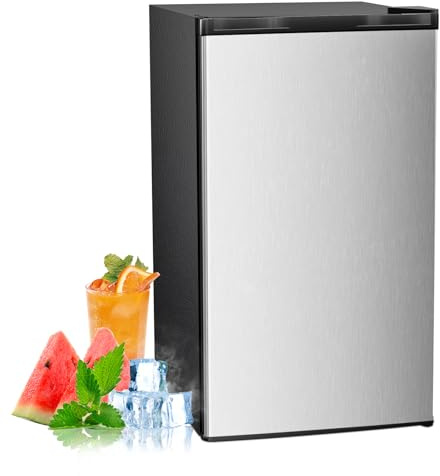 Antarctic Star 3.2 Cu.Ft. Mini Fridge with Freezer, Small Refrigerators with Adjustable Thermostat, Low Noise, Energy Saving, Compact Refrigerators for College Dorm, Office, Apartment, Stainless Steel