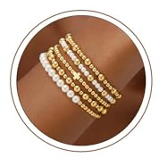 Turandoss 5 Stück Armband Damen Gold, Gold Perlenarmband Damen