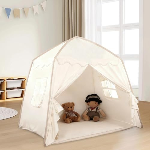 Ravytha Tipi Infantil Portátil, Tienda Campaña Infantil con Alfombra Acolchada, Casa para Niños con Ventanas, Casitas Infantiles, Casita Infantil Interior para Niños y Niñas(130cm × 100cm × 130cm)