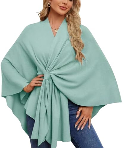 Poncho avvolgente da donna, cardigan aperto sul davanti, elegante mantello, scialle avvolgente, poncho cardigan per abiti da sera, Verde chiaro, Refer to description