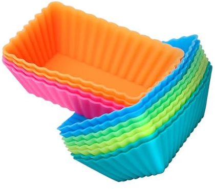 GALPADA 12 pièces Moules à Muffins Silicone Alimentaire Résistants Haute Température Lot de Moules Individuels Rectangulaires Réutilisables pour Pâtisserie DIY Couleur Couleur Aléatoire