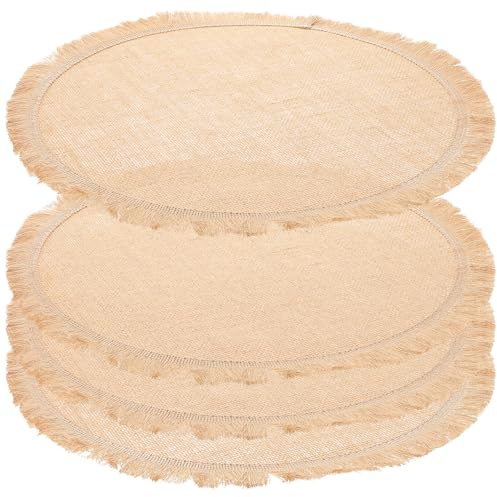 LOLIPPYY Set 8 Pezzi Tovagliette in Juta Intrecciata Marrone Chiaro Rotonde 37 Cm Con Bordo in Pizzo Ondulato Per Tavola Da Pranzo Quotidiana e Feste Cucina Elegante