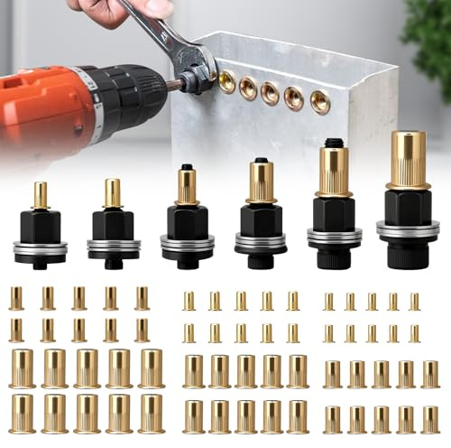 Juego de 6 alicates para tuercas de remache, juego de alicates para remaches para M3, M4, M5, M6, M8, M10, herramienta de tuercas prensadas con 60 tuercas para máquina de remaches manual