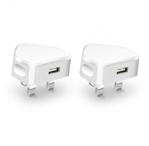 Hyleon USB Plug UK, 2Pcs 5V 1A USB Wall Charger Plug Adapter | Compact 3 Pin Mains Charge Head, Safe Fast Charging USB A Charger Compatible with iPhone, iPad, Samsung, Android Phones