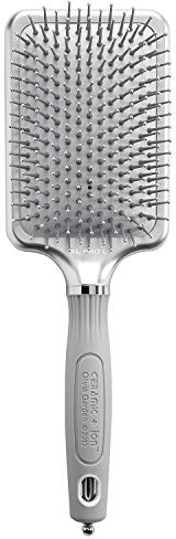 Olivia Garden Ceramic + Ion XL Pro Hair Brush - Paddle Brush for All Hair Types - Smooths and Adds Shine, Large Paddle, Silver