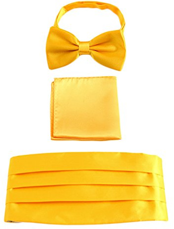 WANYING Herren Satin Kummerbund Fliege Einstecktuch 3 in 1 Set für Hochzeit Party Ball Banquet Smoking Gentleman - Einfarbig