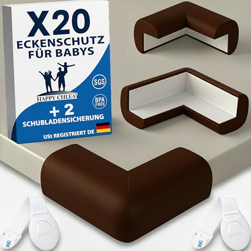 Happy Chlea Coin de Table Protection Bébé – 20 Protège-Angles Autocollants en Mousse NBR, Protection Anti-Choc pour Tables et Meubles + 2 Bloque-Tiroirs Sécurité Enfant