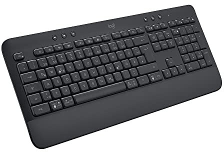 Logitech Signature K650 Comfort kabellose Tastatur mit Handballenauflage, BLE Bluetooth/Logi Bolt USB-Empfänger, Soft-Touch-Tastatur, Numpad, PC/Windows/Mac, Italienisches QWERTY - Grau