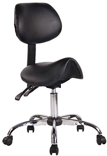 CLP Sgabello Sella Da Lavoro Stuttgart In Similpelle I Sedia Studio Ergonomica Schienale Inclinabile I Sedia Ambulatorio 5 Ruote, Colore:nero