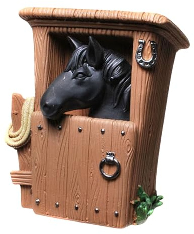 Kremers Schatzkiste Spardose Pferd im Stall Schwarz 14 cm Sparschwein Sparkasse - Horse Kunststein Sparbüchse Reitsport Geschenk für Pferdeliebhaber Deko